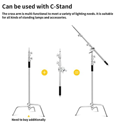 3.6-8.2ft Stainless Steel Heavy Duty Boom Arm for C-Stand w/Sandbag | Adjustable Overhead Crossbar Holding Arm with Universal Baby Pin Adapter for Studio Monolight, Softbox, Strobe Photography
