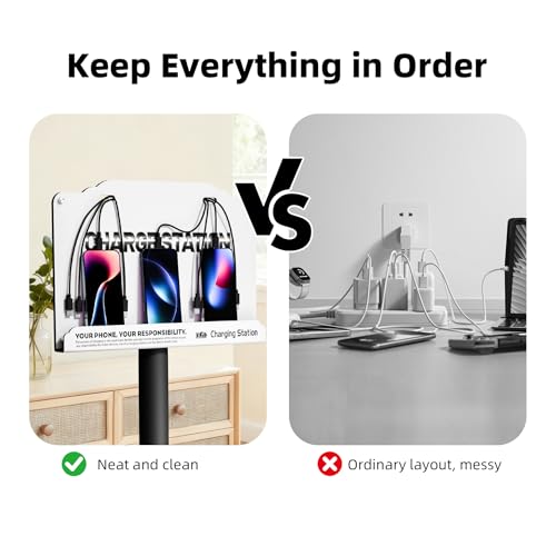 Floor Standing Cell Phone Charging Station with Fast Charigng Cables – 8 Device Charging Dock for Office, Hotel & Public Spaces | Compatible with iPhone ipad Smartphone Tablets Android Port (White) - color: White