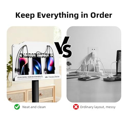 Floor Standing Cell Phone Charging Station with Fast Charigng Cables – 8 Device Charging Dock for Office, Hotel & Public Spaces | Compatible with iPhone ipad Smartphone Tablets Android Port (White) - color: White