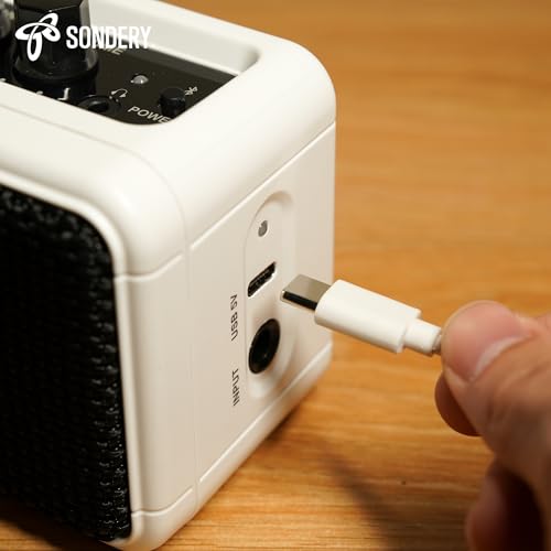 Sondery Portable Mini Guitar Amp,Rechargeable 5W Small Electric Amplifier | With Overdrive/Clean Effects and Bluetooth,Two Speakers,For Practice and Traveling,White - color: White