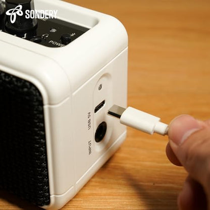 Sondery Portable Mini Guitar Amp,Rechargeable 5W Small Electric Amplifier | With Overdrive/Clean Effects and Bluetooth,Two Speakers,For Practice and Traveling,White - color: White