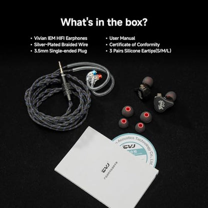 CVJ Vivian in Ear Monitor, HiFi Wired Earbuds, Gaming Earbuds, 3.5mm Jack, Deep Bass IEM Wired Earbuds, 0.78mm 2 Pins, Detachable 4.1ft Cable for Singer, Musician, Drummer, Audiophiles, No Mic - color: Vivian Printed Pattern, style: no Mic