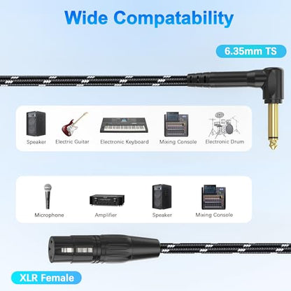 JOLGOO 1/4 TS Right Angle to XLR Female Microphone Cable, 3.3 Feet, 3-pin XLR Female High-End Audio Cable for Mixer, Amplifier, Recording, and Live Sound - size: 3.3 Feet, style: 1/4 TS