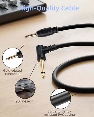 Right Angle 6.35mm to 3.5mm Aux Mono Cable 1.8M/5.9FT - color: 6.35mm angle male to 3.5mm male