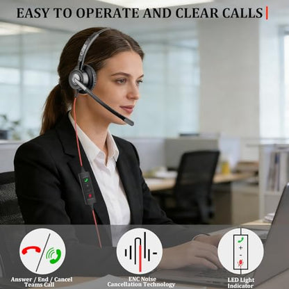 Callez USB Headset with ENC 2 Noise Cancelling Mics for PC Laptop Office | Wired Computer Headphones with Microphone, Mono Office Headset for Teams Zoom Skype Home Work Call Center, Teams Call Control