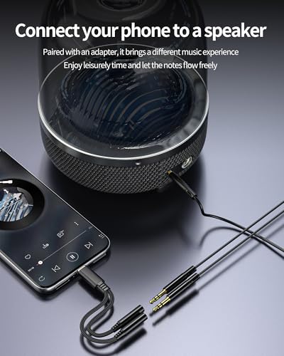 Headset Splitter Adapter USB C to 3.5mm Aux Headphone Microphone for Iphone 17 16 15 Pro Max (2in1) Audio Jack Cable Type C Cell Auxiliary Car Auxiliar Sound Dual Connection Android Speaker Galaxy S23