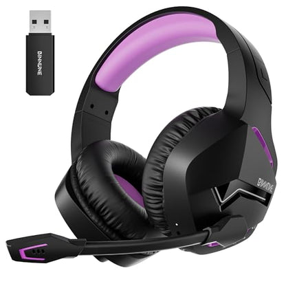 BINNUNE 2.4GHz Wireless Gaming Headset, Bluetooth 5.3 Gaming Headphones with Noise Canceling Mic, 120H Ultra-Long Battery, 50mm Drivers, Multi-Platform for PC / PS5 /PS4/ Switch/Mobile, Purple - color: Purple