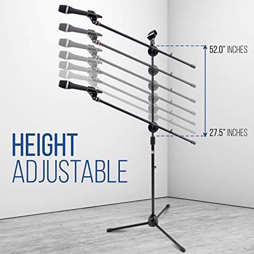 Pyle Universal Tripod Microphone Stand - Pair of Adjustable Height 27.5” to 52” High and Extendable Boom Length 24” w/ Lock Tension Knob - 2 M-6 Microphone Holder and Heavy Duty Carry Bag