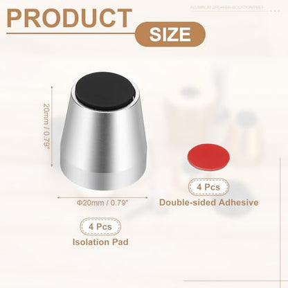 MECCANIXITY 4Pcs Speaker Isolation Pad Feet, 20x20mm Shockproof Aluminum Alloy Vibration Isolation Speaker Shock Base Pad Cone Base with Double-Sided Adhesive for Audio Equipment, Silver - color: Silver, size: 20x20mm