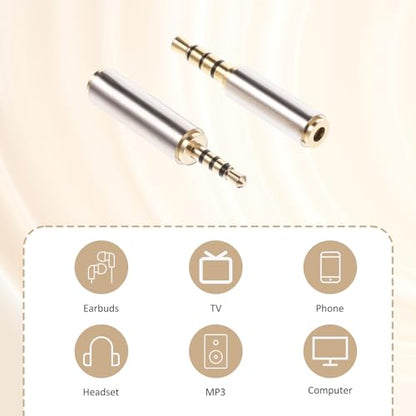 2.5mm to 3.5mm Adapter and 3.5mm to 2.5mm Adapter, Male to Female Stereo Audio Adapters Full Metal Audio Connector 3 Ring Jack Stereo or Mono Converter for Smartphones, Headphone, Mic, Tablets