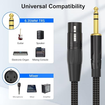 HOSONGIN XLR Female to 1/4 TRS Male Balanced Cable, 6.35mm Balanced Stereo Jack Cable with 3-Pin Connector, Nylon Braided for Live Sound, Electronic Organ, Mixers Studio Gear, 6 Feet - size: 6 Feet