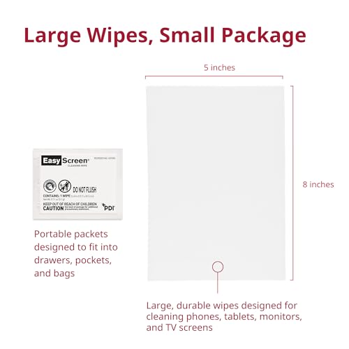 Easy Screen, Premium Screen Cleaning Wipes, Electronics, Touchscreens, and Glasses Cleaner, 50 Individual Packets Per Box, Large 5” x 8” Wipe