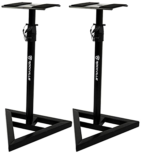 Rockville RVSM1 Black Pair Adjustable Height Studio Monitor Speaker Stands | 33"-45" Height Range, 80 lb Capacity, EVA Isolation Pads, Steel Construction, Security Pin Lock