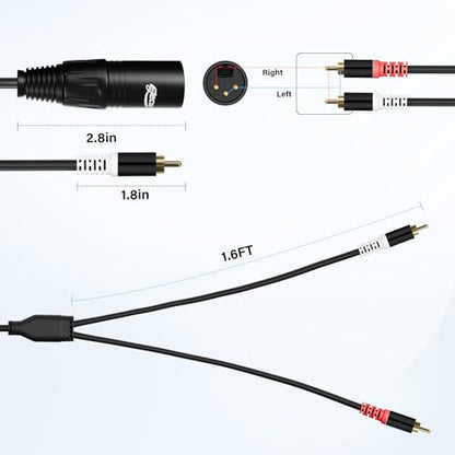 3-Pin XLR Male to 2 RCA Male Y Splitter Adapter Cable 4 Ft, Unbalanced Dual RCA to XLR Microphone Stereo Audio Interconnect Cable Patch Cord for Speaker Condenser Mic Mixer AMP +5 Ties - size: 4 FT, style: Male XLR to 2RCA