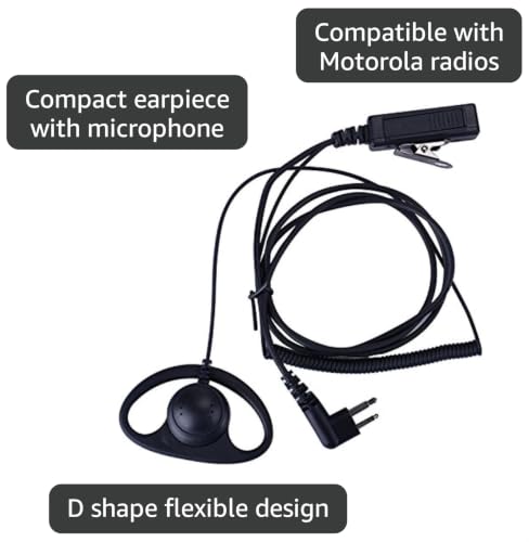 D Shape Earpiece CP200d, CLS1410, CLS1110, CP185, CP200, RDM2070d Headset with Big PTT for 2 Pin Walkie Talkie Radio (Motorola) - color: Motorola