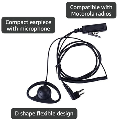 D Shape Earpiece CP200d, CLS1410, CLS1110, CP185, CP200, RDM2070d Headset with Big PTT for 2 Pin Walkie Talkie Radio (Motorola) - color: Motorola