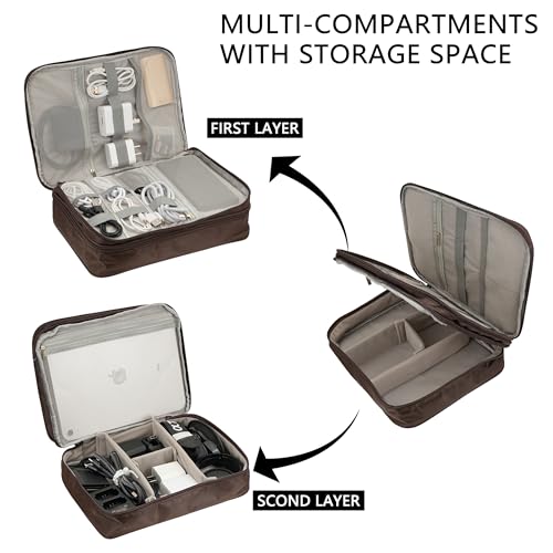 Electronics Accessories Organizer Bag, Waterproof Double LayerTravel Cable Organizer Case for Cords, Charger, Power Bank,Hard Drive, Mouse -Shockproof Tech Storage Pouch (Classic-two layers-Brown) - style: Classic-two Layers-brown