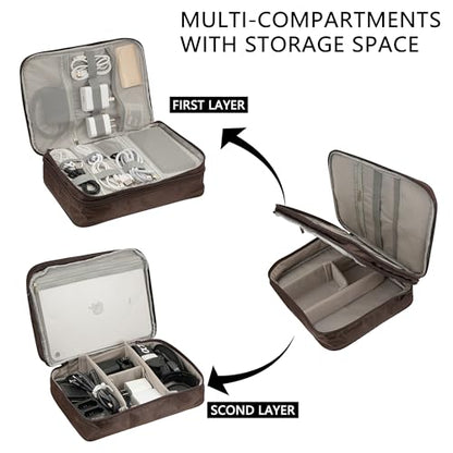 Electronics Accessories Organizer Bag, Waterproof Double LayerTravel Cable Organizer Case for Cords, Charger, Power Bank,Hard Drive, Mouse -Shockproof Tech Storage Pouch (Classic-two layers-Brown) - style: Classic-two Layers-brown