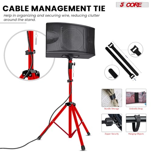 5 Core Speaker Stand Pair Universal Mount Steel Construction 132 Lb Capacity Stable Tripod w/Adjustable Height 36” w 35mm Compatible Insert Metal Safety Pin Included Bag - color: RED