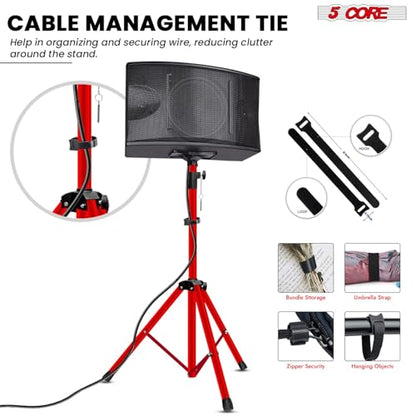 5 Core Speaker Stand Pair Universal Mount Steel Construction 132 Lb Capacity Stable Tripod w/Adjustable Height 36” w 35mm Compatible Insert Metal Safety Pin Included Bag - color: RED