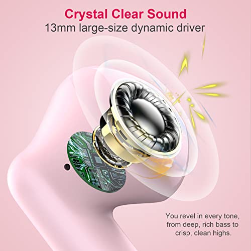 Wireless Earbuds, Bluetooth 5.4 Headphones in Ear with Noise Cancelling Mic | Bluetooth Earbuds Stereo Bass, IP7 Waterproof Sports Earphones, 32H Playtime USB C Charging Ear Buds Pink for Android iOS - color: Pink