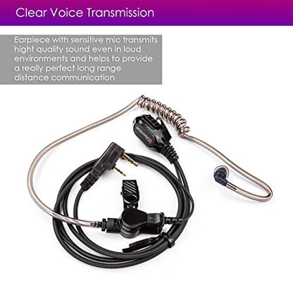Covert Acoustic Tube Earpiece with Mic for Baofeng UV-5R Walkie Talkies, Surveillance Headset and PTT Compatible with 2 Way Radios Brands Baofeng and Kenwood, Puxing, Wouxun (Black) - color: Black-1