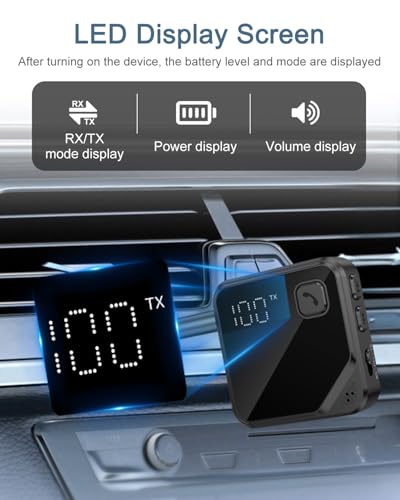 Upgrade Bluetooth 5.4 Car Adapter with 16-Hour Battery, 2-in-1 Hi-Fi Stereo Wireless Transmitter/Receiver for Car, Home Stereo, Headphones, Hands-Free Calling