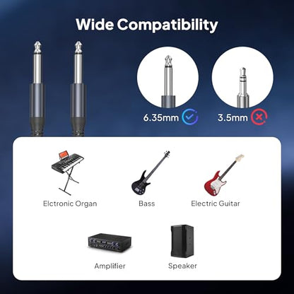 Elebase 1/4 inch 6.35mm TS Guitar Cable 3.3FT 2Pack | Quarter inch 6.3mm Guitar Instrument Cord,Mono Straight 1/4 Male Audio Wire Line for Electric Bass,Amp,Keyboard,Pedals - size: 3.3ft/1m, style: Straight-Grey