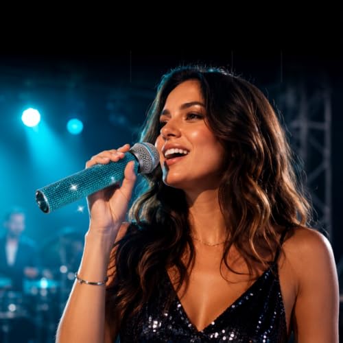 Lake Blue Crystal Wireless Mic Cover for Universal Handheld | Sparkly Fits Wireless SM58, Beta58, Senheiser G2/G3/G4 Series and More, Elegant Rhinestone Shine For Weddings And Ceremonies - color: Lake Blue
