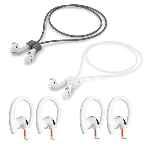 Magnetic Anti-Lost Straps Compatible with AirPods 1st to 4th Generation and AirPods Pro 1st to 4th Generation, with 2 Additional Pairs of Ear Hooks (White Grey) - color: White Grey