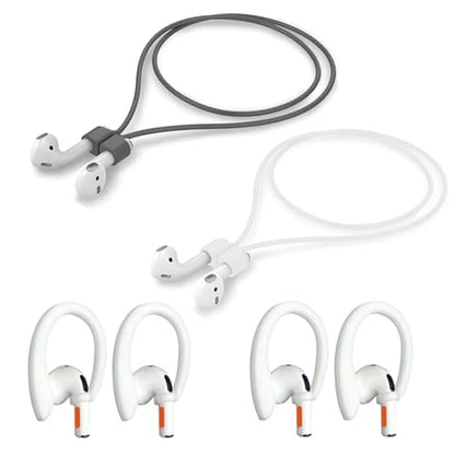 Magnetic Anti-Lost Straps Compatible with AirPods 1st to 4th Generation and AirPods Pro 1st to 4th Generation, with 2 Additional Pairs of Ear Hooks (White Grey) - color: White Grey