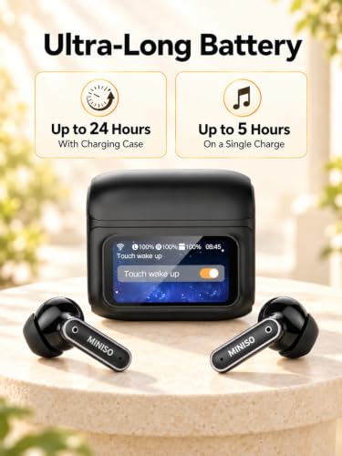 MINISO MS128 ANC Bluetooth 6.0 in-Ear Earbuds Touch Screen Charging Case - color: Black