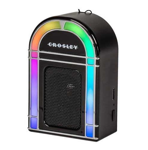 Crosley CR3046A-BK Mini Jukebox Portable Bluetooth Speaker, Black | Bluetooth In, 5 Color-Changing Light Modes, LED Lights Sync with Music, Rechargeable Lithium-Ion Battery - color: Black
