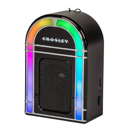 Crosley CR3046A-BK Mini Jukebox Portable Bluetooth Speaker, Black | Bluetooth In, 5 Color-Changing Light Modes, LED Lights Sync with Music, Rechargeable Lithium-Ion Battery - color: Black