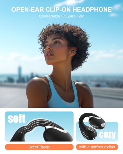 Jzones Open Ear Clip Wireless Earbuds Bluetooth 5.4, Lightweight Comfort Sports Bone Conduction Headphones Built-in Mic for Clear Audio, Stable Fit Earphones 24H Play-Black - color: Balck