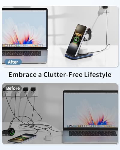 Wireless Charger for Samsung&Android: JoyGeek 3 in 1 Charging Station for S26/S25/S24/S23/S22/S21/S20/Note20/Z Fold&Flip, Galaxy Watch8/7/6/5/4/3/Active2/1, Buds 3 Pro - color: Black