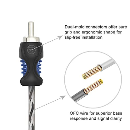 RECOIL R1F2M OFC 1 Female to 2 Male RCA Y Adapter Car Audio 1ft Splitter | Oxygen Free Copper Twisted Pair with Noise Reduction Connectors 2 Pack