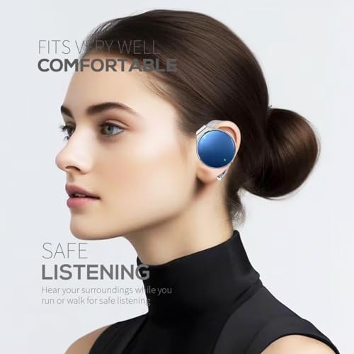 Open Ear Earbuds with 52Hrs Playtime, Ergonomic Ear Hook Design, | Clip on Earphones Dual-Device Bluetooth 5.4 Headset for Running & Work - color: White blue