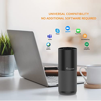 TOUCAN S100 Conference Speakerphone, 360 Voice Pickup, Wireless & USB Speakerphone with AI Noise Reduction, Plug and Play for Zoom, Teams, Home Office Meetings