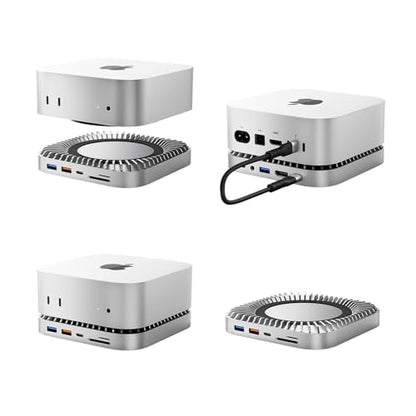 GIISSMO Mac mini M4 Dock with 4K@60 HDMI, 8TB M.2 NVMe SSD Enclosure, Mac mini Hub & Stand for Mac mini M4 and M4 Pro 2024 (10G USB A/C, 5G USB A*2, USB-C Charge, SD/TF, Audio) - color: White