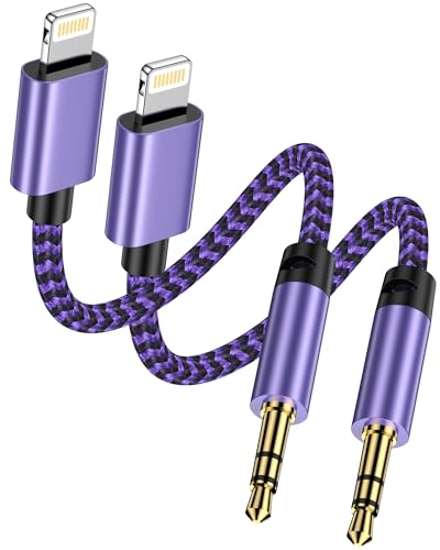 2Pack iPhone AUX Cord for iPhone 14 Pro Max/Plus, 13/12/11/XR/X/8/7, [Apple MFi Certified] Lightning to 1/8 Inch Audio Cable,3.3ft, Headphone Jack Adapter Male Aux Stereo Audio Cable for Lightening - style: Purple*2 Aux Cord