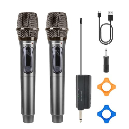 Wireless Handheld Microphones for Singing with 500 FT Reception | 2.4GHz, Rechargeable, Plug and Play, 2 Pack Microphones for Karaoke DJ Party Speech Classroom Wedding Church