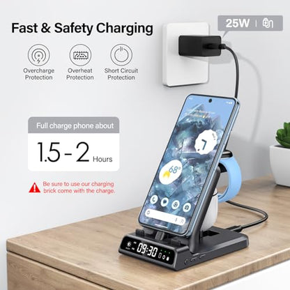 3 in 1 Charging Station for Google Pixel Watch 3/2, 25W Super Fast Wired USB C Charger Stand for Google Pixel 10/10 Pro/10 Pro XL/9/8/7, Pixel Buds Pro 2/2a, SwanScout 701G2, (Not for Pixel Watch 4/1)