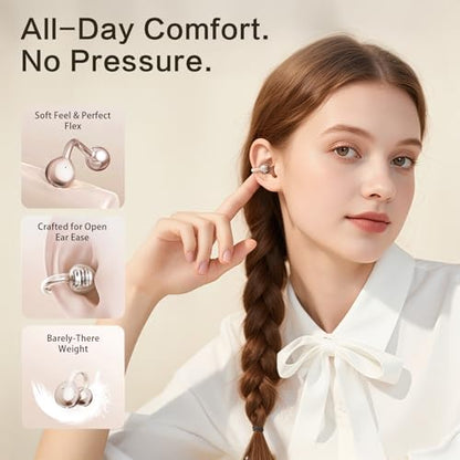 2026 Open Ear Clip On Earbuds with Detachable Butterfly Earrings, Bluetooth 6.0 Wireless Headphones for Women, 50H Playtime, Lightweight & Pain-Free Fit for Small Ears, IPX6，Great Gift (Gold) - color: Gold