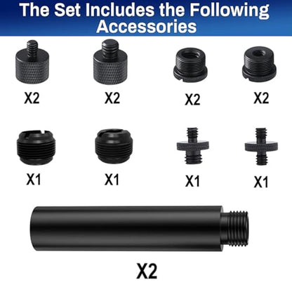 14 Pack Microphone Stand Adapter AluminumAlloy with Extension Tube,3/8 to 5/8 and 1/4 Threaded Screw Mount for Mic Boom Arm,Camera Tripod,Camera Stand Arm,Fill Light,Projector Support Bracket(Black)