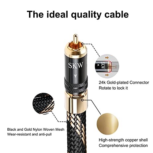 SKW Audiophile Series 6.5ft/2m Locking 2RCA Cable, Secure-Fit Connection | Heavy-duty 10mm noise-damping jacket, 24K gold-plated locking plugs, low-loss signal path, high-end turntables and preamps - color: Black-lock, size: 6.5ft (2m)