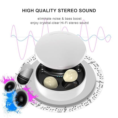 Smallest Invisible Earbuds Wireless Ear Buds Bluetooth in Ear Mini Discreet Small Tiny Earpiece Sleep Earbuds Hidden with Charging Case Headphones for Small Ears Work Sleeping Android iOS Yellow - color: Yellow