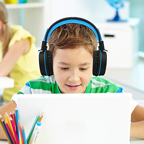 ELECDER i37 Kids Headphones for School Child Girls Boys Teens, Black/Blue | Foldable Adjustable Lightweight, 3.5mm Audio Jack On Ear Headphones for Smartphones Chromebook Computer PC Tablets Travel - color: Black