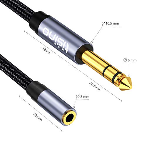 Tisino 1/4" Male to 1/8" Female Headphone Adapter Extension Cable, 1 FT | TRS 1/4" to 1/8" Stereo Jack for Guitar Amp/Digital Piano/Speaker/Mixing Console/Gold-Plated Audio Extension Cable - size: 1 feet