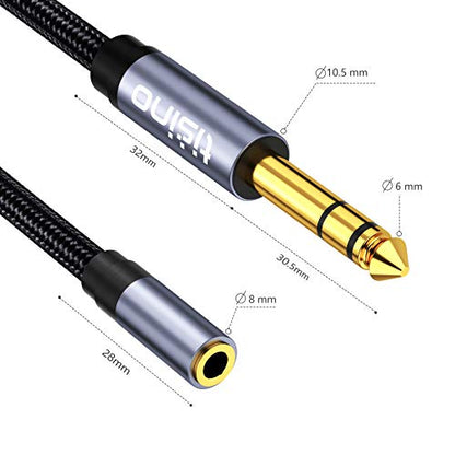Tisino 1/4" Male to 1/8" Female Headphone Adapter Extension Cable, 10FT/3m | 1/4 to 1/8 Stereo Audio Jack Cable for Guitar Amp/Keyboard/Speaker/Home Theater/Mixing Console, OFC Shielded TRS Cord - size: 10 feet